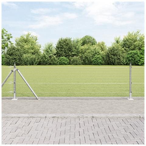 Recinzione in Rete Saldato con 13 Pali Flangiati 0.6x25 m Acciaio Zincato - Foto 2