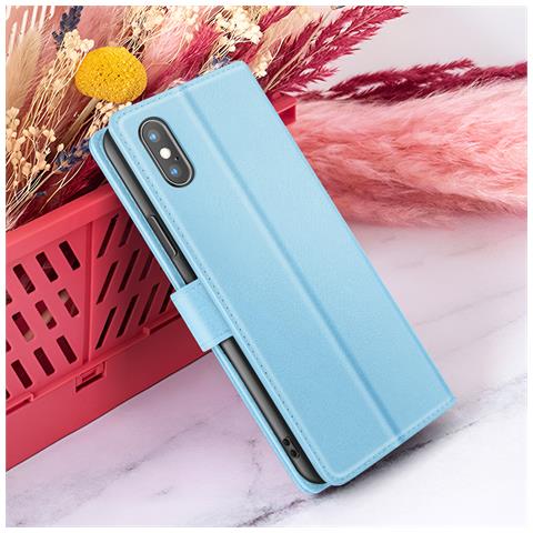 Custodia A Portafoglio Per Iphone X / Xs Funzione Supporto E Linguetta Magnetica, Azzurro - Foto 5