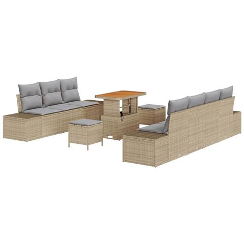 Set Divano da Giardino con cuscino 10 pcs Beige Poly Rattan - Foto 1