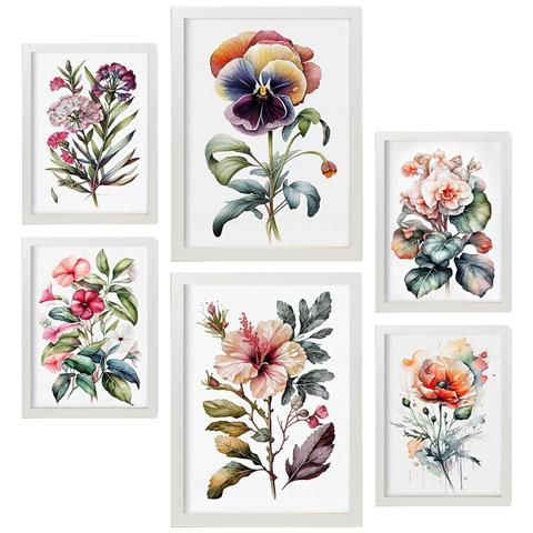 Set Di 6 Stampe Dark Flowers Stampe Naturalistiche E Botaniche A Colori Con Motivi Floreali Su Sfondi Bianchi Puri A3 & A4 Cornice Bianca - Foto 1