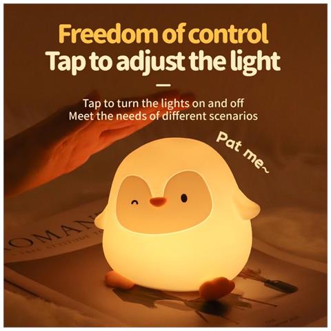 Luce Notturna Pinguino, Lampada A Sfioramento In Silicone, Cambia Colore, Luce Soffusa E Calda - Foto 7