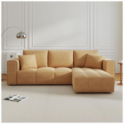 Brighton Divano Angolare Trasformabile A 4 Posti Con Cassettiera In Velluto Giallo - Foto 1