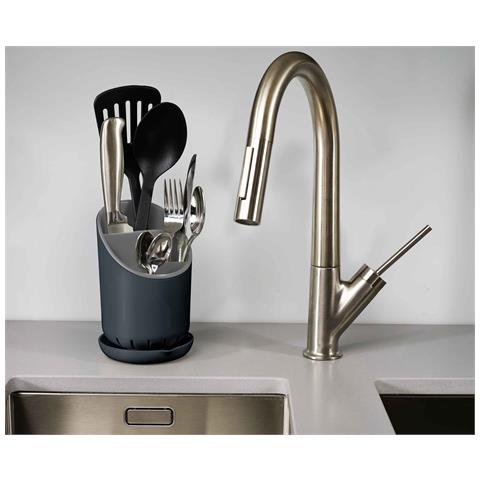 Scolaposate Dock Organizzatore Per Posate E Coltelli Con Scomparti Separati Drenaggio Efficiente Colore Grigio Scuro Lavabile In Lavastoviglie - Foto 2