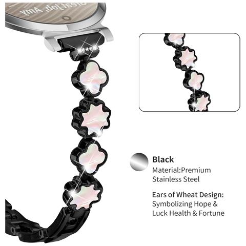 Elegante Cinturino In Metallo Con Quadrifoglio E Madreperla Compatibile Con Garmin Lily 2 Black - Foto 2