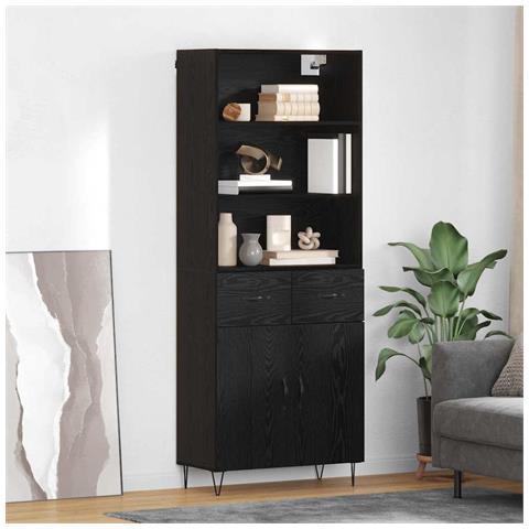 Credenza Rovere Nero 69,5 x 34 x 180 cm Legno multistrato - Foto 2