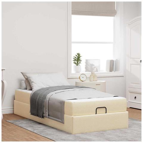 Struttura del letto con materasso Crema 80 x 200 cm Tessuto - Foto 2