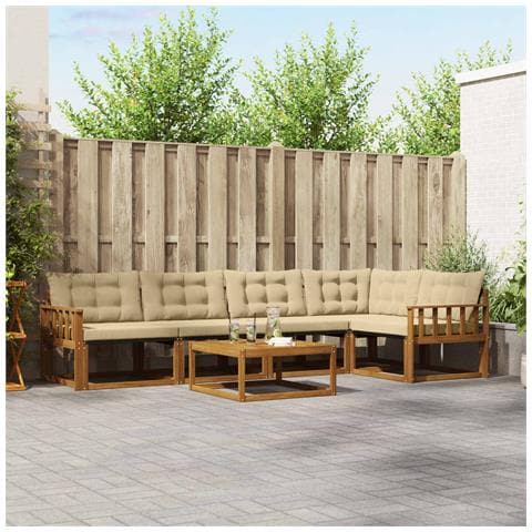 Set di divani da esterno con cuscino 6 pcs Naturale e Beige - Foto 2