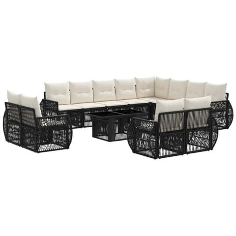Set Divano da Giardino 13 pz Nero e Bianco Crema polyrattan - Foto 1
