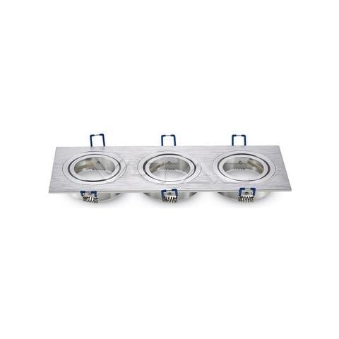 Porta Faretti Led Gu10 Incasso Tre Posti Orientabile Quadrato Alluminio Spazzolato Vt-784 3610 - Foto 2