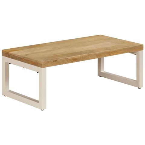 Tavolino Da Caffè 110x50x35cm Legno Massello Di Mango E Acciaio - Foto 1