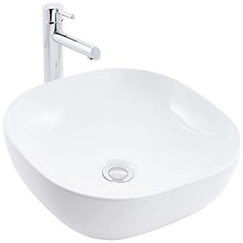 Lavabo Da Appoggio Ceramica Bianco Quadrato Tondeggiante 44x44x14 Cm *** Finitura- : Opaco - Foto 1