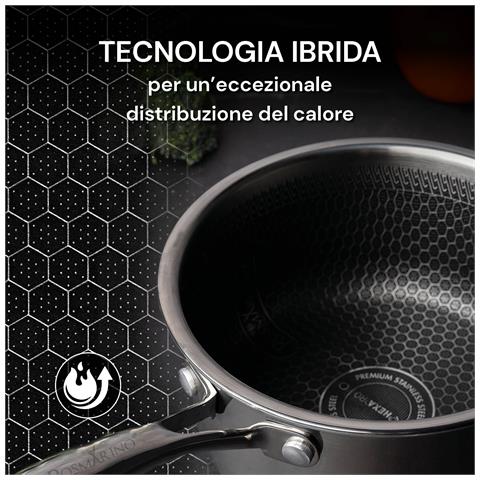 Padella Wok Hexapro Diametro 28 cm | Tecnologia Ibrida, Antiaderente e Resistente ai Graffi | Ideale per tutti i Piani Cottura, Incluso Induzione - Foto 2
