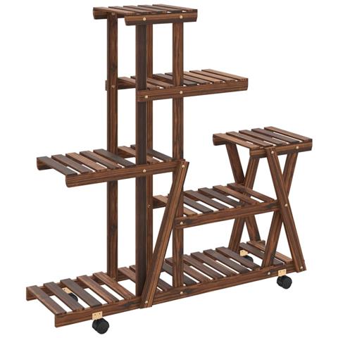 Portafiori Con Ruote 95x25x101 Cm In Legno Massello Di Abete - Foto 2