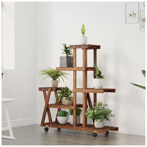 Portafiori Con Ruote 95x25x101 Cm In Legno Massello Di Abete - Foto 3