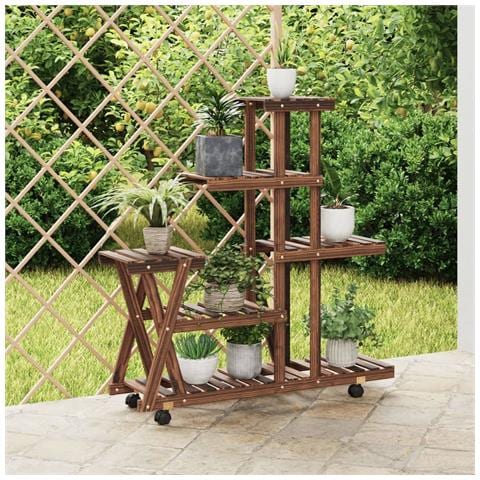 Portafiori Con Ruote 95x25x101 Cm In Legno Massello Di Abete - Foto 1