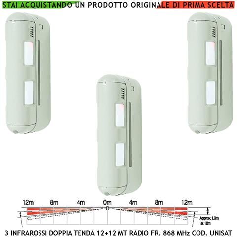 Doppio Sensore Infrarosso A Tenda Da Esterno 3 Pezzi Rilevatore Di Movimento Copertura 12+12 Metri Lineari Ip55 Ricetr - Foto 1