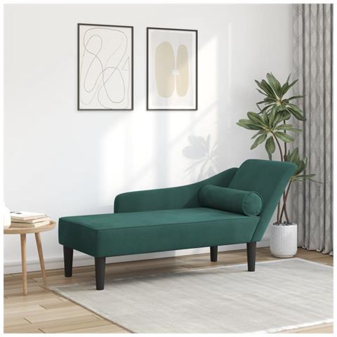 Chaise Longue con Cuscini Verde Scuro in Velluto - Foto 1