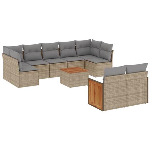 Set Divano Da Giardino 10 Pz Con Cuscini Beige In Polyrattan - Foto 2