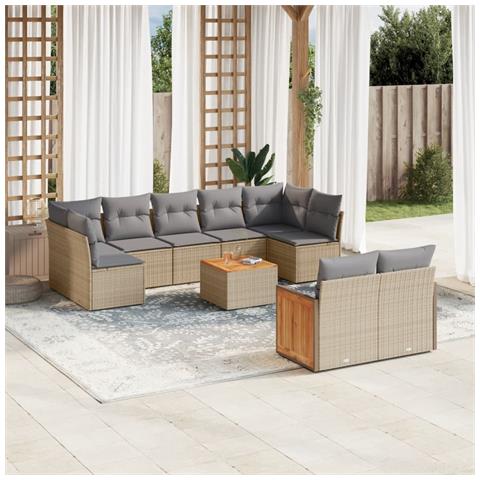 Set Divano Da Giardino 10 Pz Con Cuscini Beige In Polyrattan - Foto 1