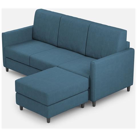 Divano Karay 3 Posti (tre Sedute Da 60cm) + Pouf Misure Esterne L. 198 P. 155 Colore Avio - Foto 1