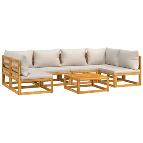 Set Salotto Giardino 7pz Cuscini Grigio Chiaro Legno Massello - Foto 2