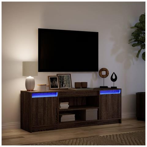 Mobile Porta TV con LED Rovere Marrone 139,5x34x50cm Truciolato - Foto 2