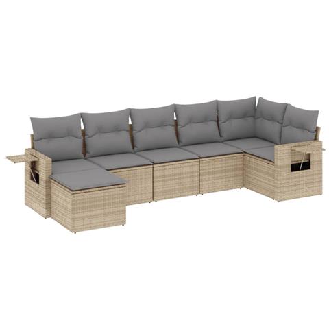 Set Divani Da Giardino 7 Pz Con Cuscini Beige In Polyrattan - Foto 2