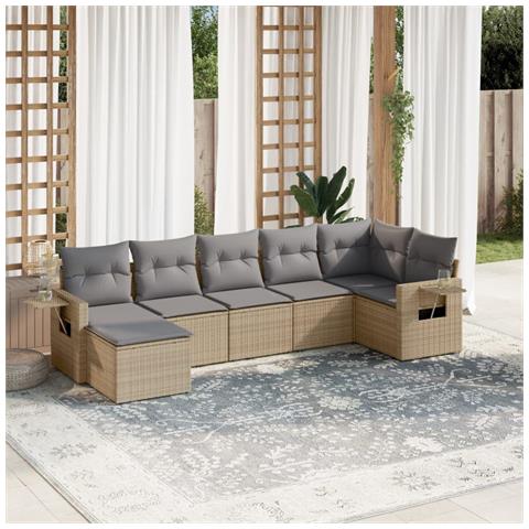 Set Divani Da Giardino 7 Pz Con Cuscini Beige In Polyrattan - Foto 1