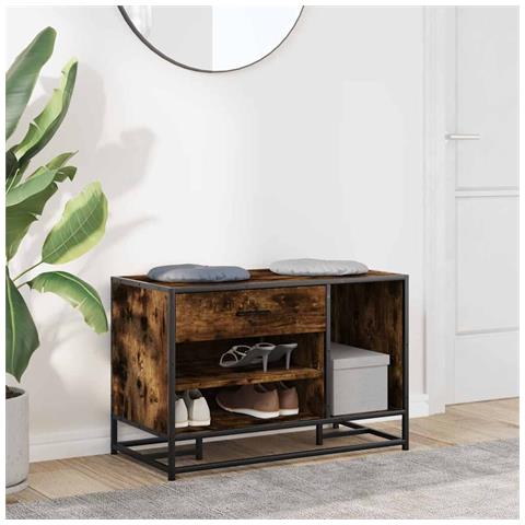 Panca Portaoggetti Rovere Fumo Legno Multistrato E Metallo - Foto 3