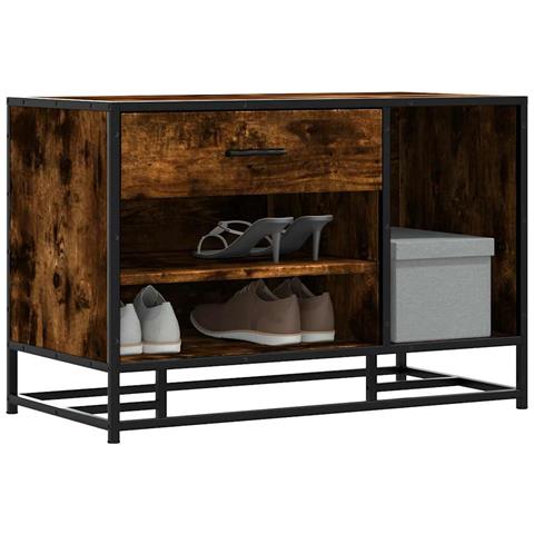 Panca Portaoggetti Rovere Fumo Legno Multistrato E Metallo - Foto 1