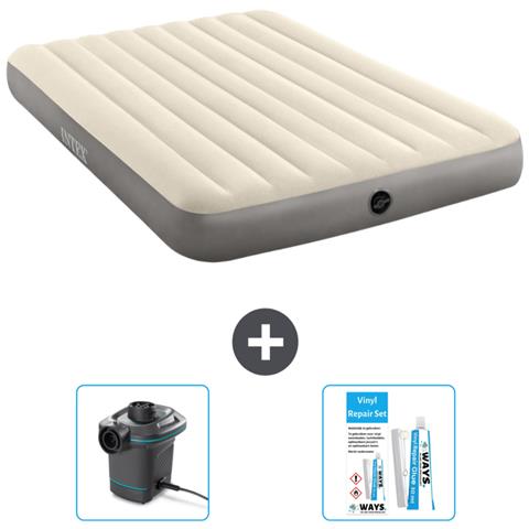 Set Materassino Gonfiabile - 203x152x25 Cm - Beige - Include Accessori Coordinati Cb14 - Foto 1