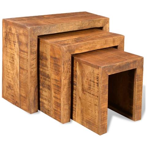 Tavolini Impilabili Set 3 Pz In Legno Massello Di Mango - Foto 2