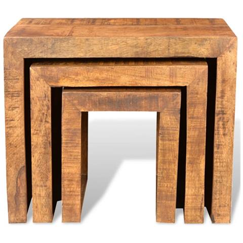 Tavolini Impilabili Set 3 Pz In Legno Massello Di Mango - Foto 1