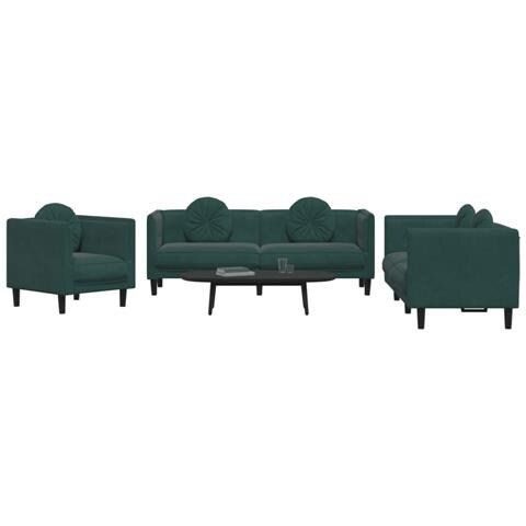 Set Di Divani 3 Pz Con Cuscini Verde Scuro In Velluto - Foto 2