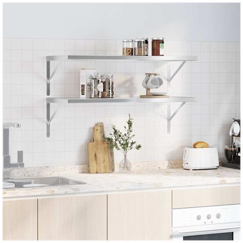 Lusso Casadino -  Mensole A Muro 2 Pz 100x40 Cm Argento In Acciaio Inossidabile - Foto 2