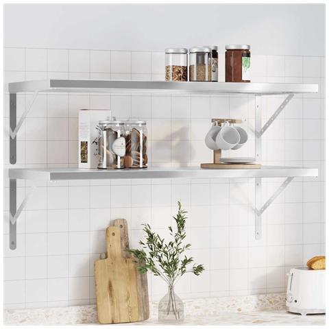 Lusso Casadino -  Mensole A Muro 2 Pz 100x40 Cm Argento In Acciaio Inossidabile - Foto 8