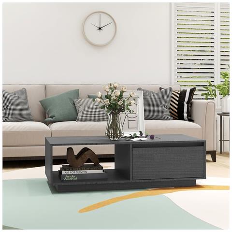 Lusso Casadino -  Tavolino Da Salotto Grigio 110x50x33,5cm Legno Massello Di Pino - Foto 2