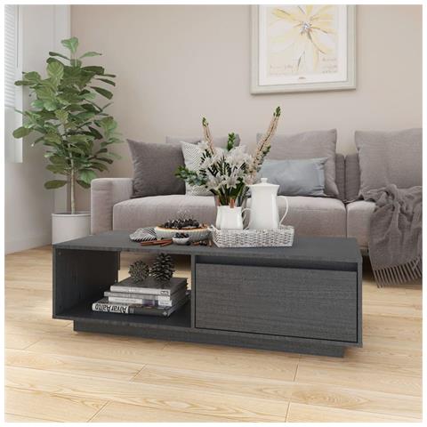 Lusso Casadino -  Tavolino Da Salotto Grigio 110x50x33,5cm Legno Massello Di Pino - Foto 8