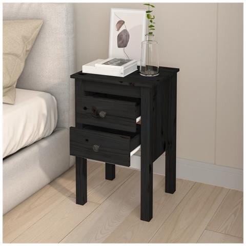 Lusso Casadino -  Comodini 2 Pz Nera 40x35x61,5 Cm In Legno Massello Di Pino - Foto 2