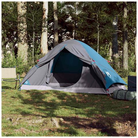 Tenda da Campeggio a Cupola per 4 Persone Blu Impermeabile - Foto 2