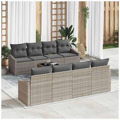 Set divano da giardino 7 pezzi con cuscini Grigio chiaro Rattan - Foto 2