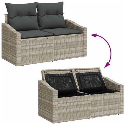 Set divano da giardino 7 pezzi con cuscini Grigio chiaro Rattan - Foto 9