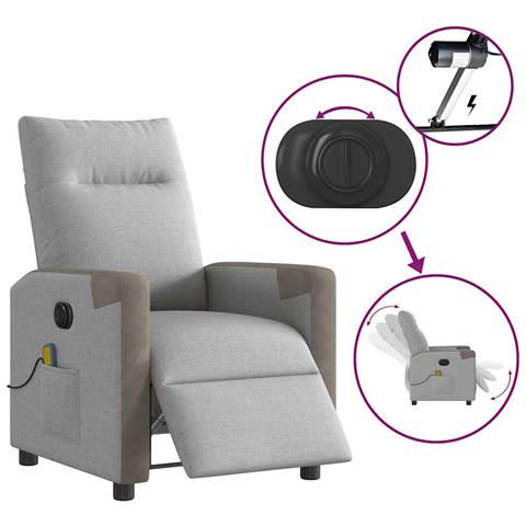 Poltrona Reclinabile Massaggio Elettrica Grigio Nuvola Tessuto - Foto 9