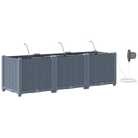 vasi da giardino  con sistema di irrigazione 3 pezzi grigio chiaro - Foto 1