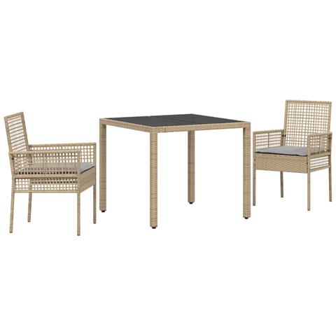 Set da Pranzo da Giardino a 3 Pezzi con Cuscini Beige in Polyrattan - Foto 1