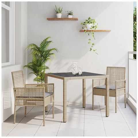 Set da Pranzo da Giardino a 3 Pezzi con Cuscini Beige in Polyrattan - Foto 2