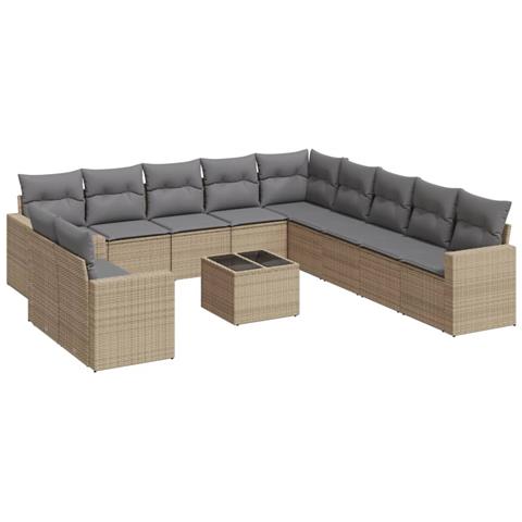 Set Divani da Giardino 12 pz con Cuscini Beige in Polyrattan - Foto 1