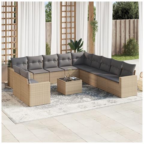 Set Divani da Giardino 12 pz con Cuscini Beige in Polyrattan - Foto 2
