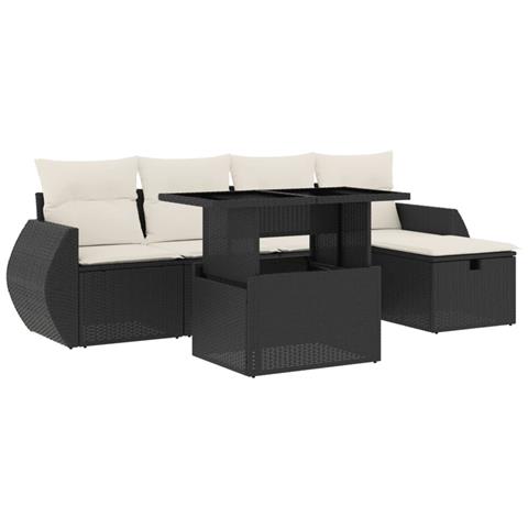 Set Divano da Giardino 6 pz con Cuscini Nero in Polyrattan - Foto 1