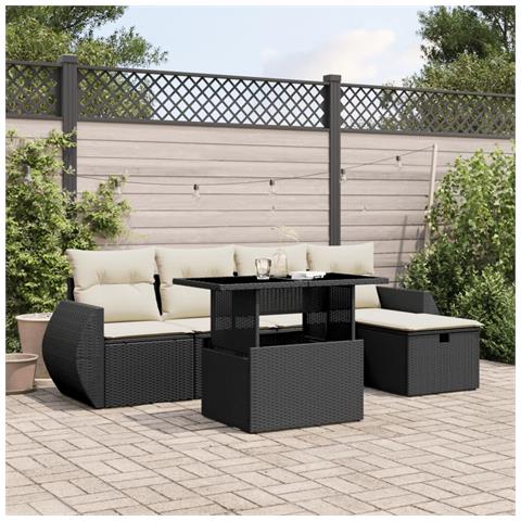 Set Divano da Giardino 6 pz con Cuscini Nero in Polyrattan - Foto 2